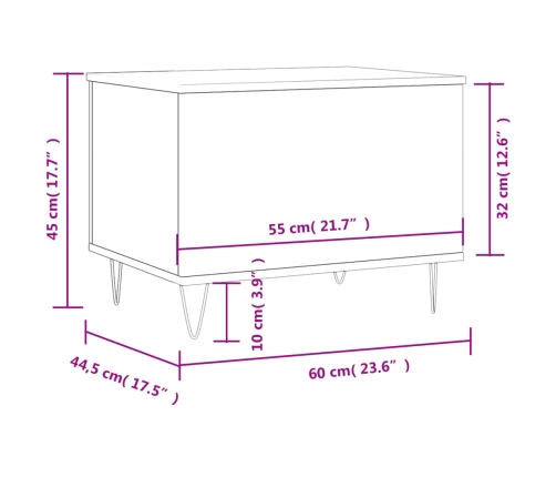 Mesa de centro madera contrachapada blanco brillo 60x44,5x45 cm