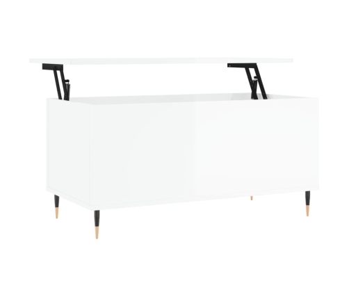 Mesa de centro madera contrachapada blanco brillo 90x44,5x45 cm