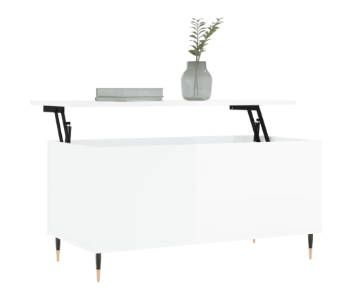 Mesa de centro madera contrachapada blanco brillo 90x44,5x45 cm