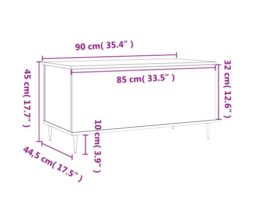 Mesa de centro madera contrachapada blanco brillo 90x44,5x45 cm