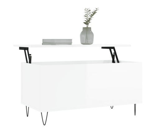 vidaXL Mesa de centro madera contrachapada blanco brillo 90x44,5x45 cm