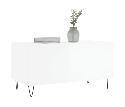 Mesa de centro madera contrachapada blanco brillo 90x44,5x45 cm