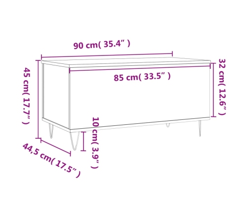 Mesa de centro madera contrachapada gris Sonoma 90x44,5x45 cm