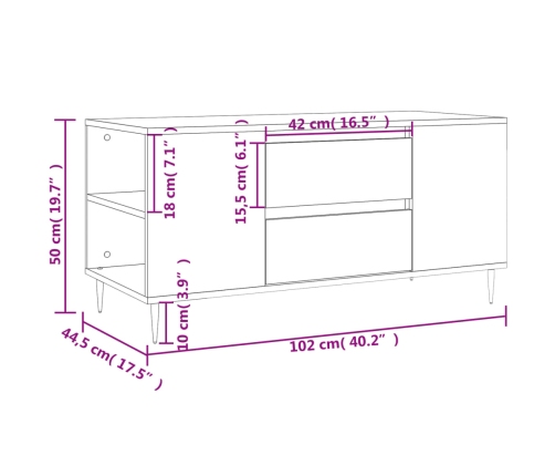 vidaXL Mesa de centro madera de ingeniería negro 102x44,5x50 cm