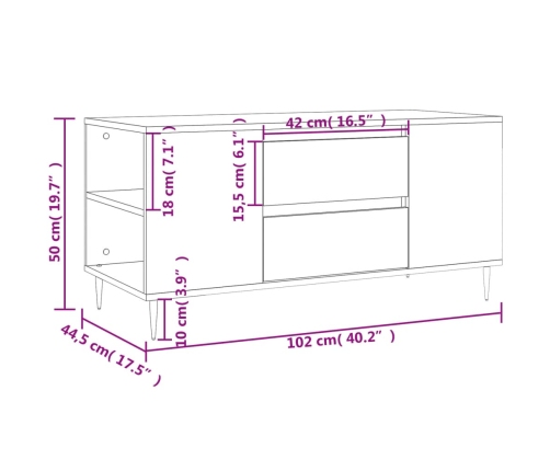 Mesa de centro madera ingeniería gris hormigón 102x44,5x50 cm