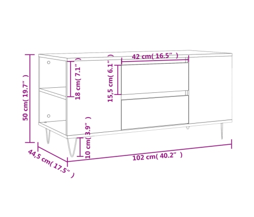 vidaXL Mesa de centro madera de ingeniería blanco 102x44,5x50 cm