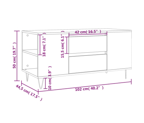 Mesa de centro madera de ingeniería negro 102x44,5x50 cm