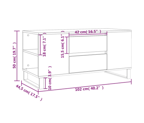 Mesa de centro madera de ingeniería roble Sonoma 102x44,5x50 cm