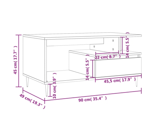 Mesa de centro madera contrachapada roble Sonoma 90x49x45 cm