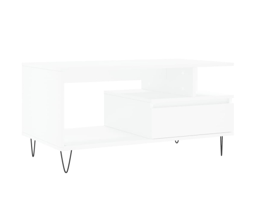 Mesa de centro madera contrachapada blanca 90x49x45 cm