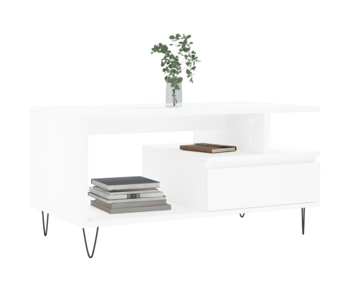 Mesa de centro madera contrachapada blanca 90x49x45 cm