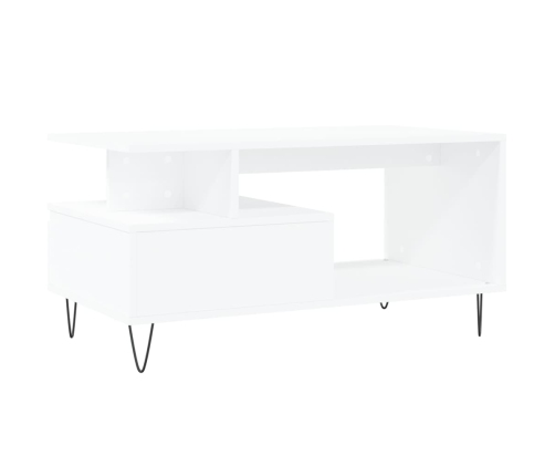 Mesa de centro madera contrachapada blanca 90x49x45 cm