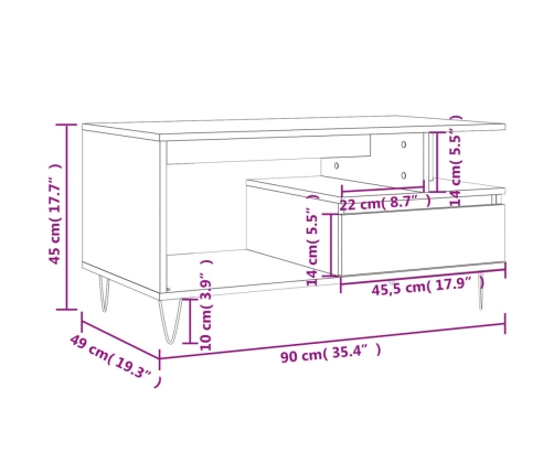 Mesa de centro madera contrachapada blanca 90x49x45 cm