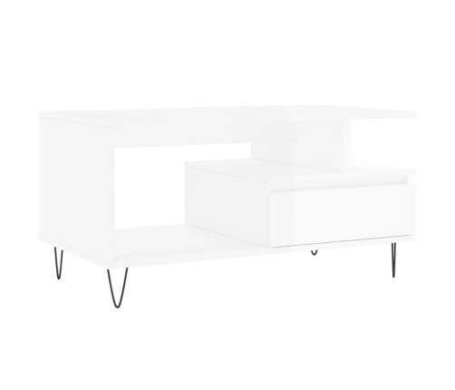 vidaXL Mesa de centro madera contrachapada blanco brillo 90x49x45 cm