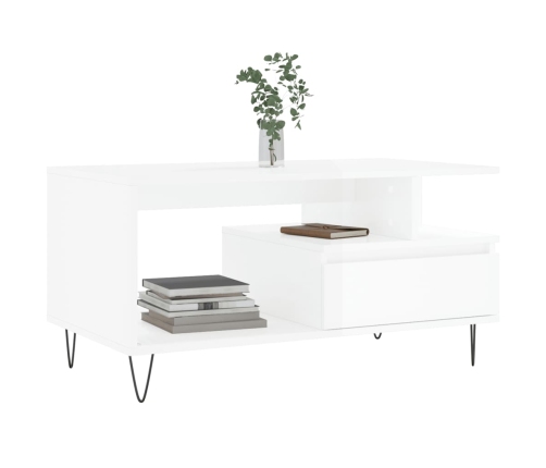 vidaXL Mesa de centro madera contrachapada blanco brillo 90x49x45 cm