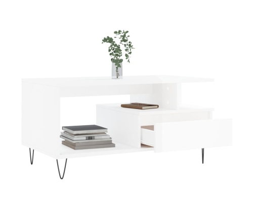 vidaXL Mesa de centro madera contrachapada blanco brillo 90x49x45 cm