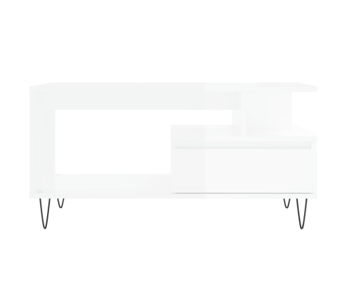 vidaXL Mesa de centro madera contrachapada blanco brillo 90x49x45 cm