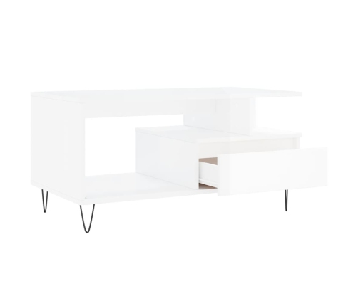 vidaXL Mesa de centro madera contrachapada blanco brillo 90x49x45 cm