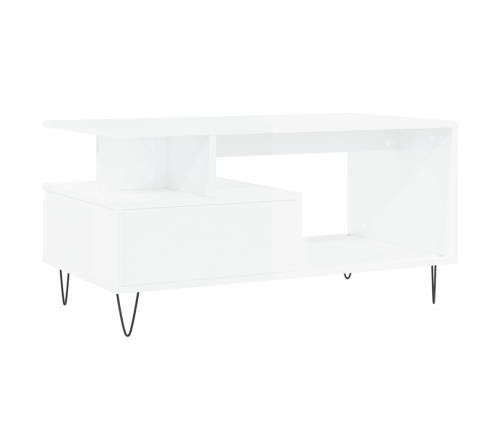 vidaXL Mesa de centro madera contrachapada blanco brillo 90x49x45 cm