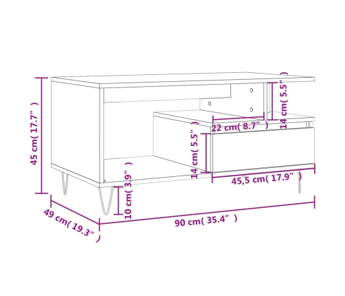 vidaXL Mesa de centro madera contrachapada blanco brillo 90x49x45 cm