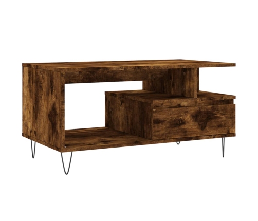 Mesa de centro madera contrachapada roble ahumado 90x49x45 cm