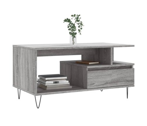 Mesa de centro madera contrachapada gris Sonoma 90x49x45 cm