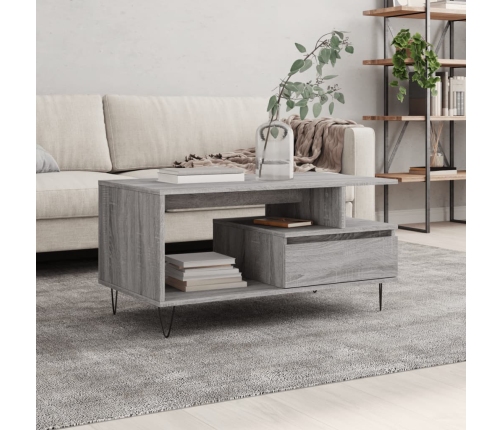 Mesa de centro madera contrachapada gris Sonoma 90x49x45 cm