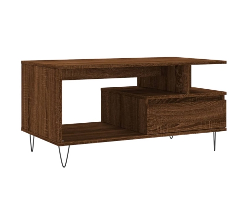 Mesa de centro madera contrachapada roble marrón 90x49x45 cm