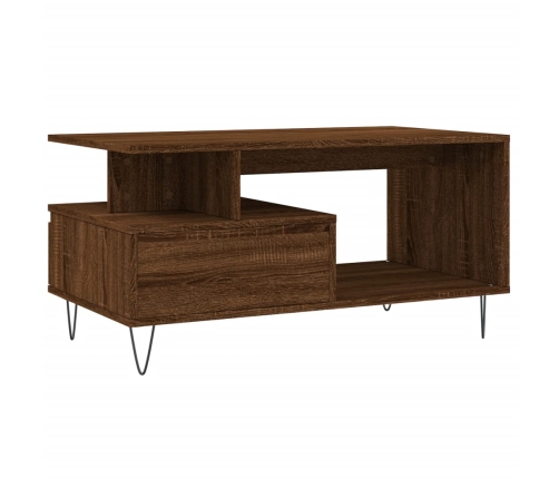 Mesa de centro madera contrachapada roble marrón 90x49x45 cm