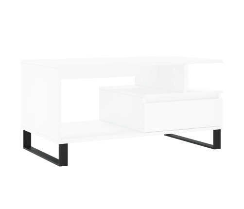 Mesa de centro madera contrachapada blanca 90x49x45 cm