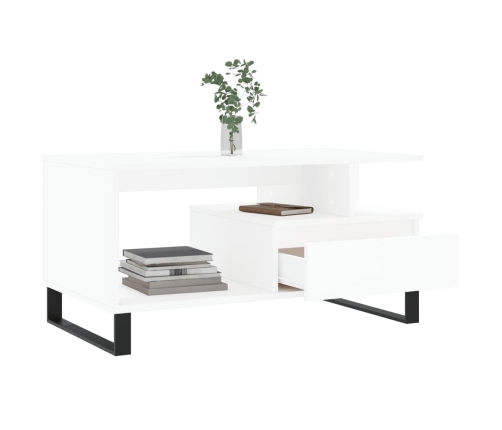 Mesa de centro madera contrachapada blanca 90x49x45 cm