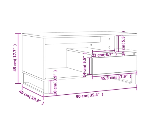 Mesa de centro madera contrachapada blanca 90x49x45 cm