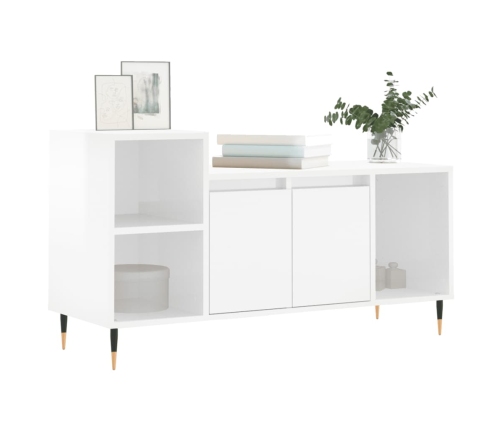 Mueble de TV madera contrachapada blanco brillo 100x35x55 cm