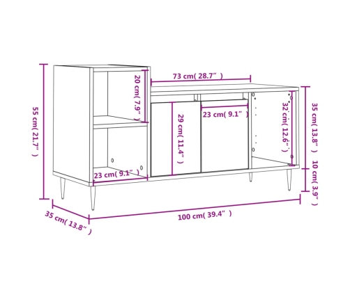 Mueble de TV madera contrachapada blanco brillo 100x35x55 cm