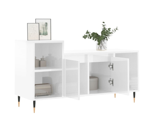 Mueble de TV madera contrachapada blanco brillo 100x35x55 cm