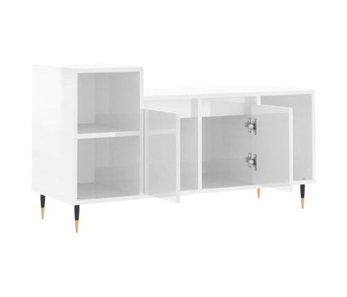 Mueble de TV madera contrachapada blanco brillo 100x35x55 cm