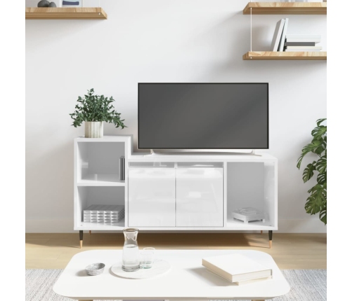 Mueble de TV madera contrachapada blanco brillo 100x35x55 cm