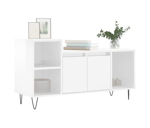 vidaXL Mueble de TV madera contrachapada blanco brillo 100x35x55 cm