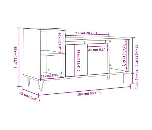 vidaXL Mueble de TV madera contrachapada blanco brillo 100x35x55 cm