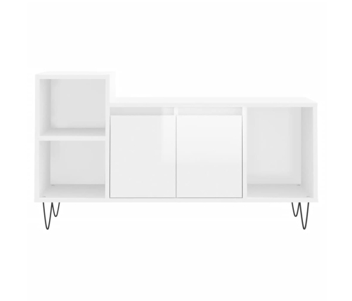 vidaXL Mueble de TV madera contrachapada blanco brillo 100x35x55 cm