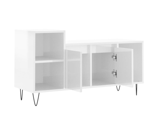 vidaXL Mueble de TV madera contrachapada blanco brillo 100x35x55 cm