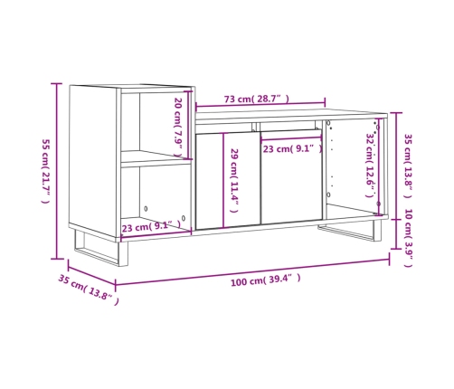 Mueble de TV madera contrachapada blanco brillo 100x35x55 cm