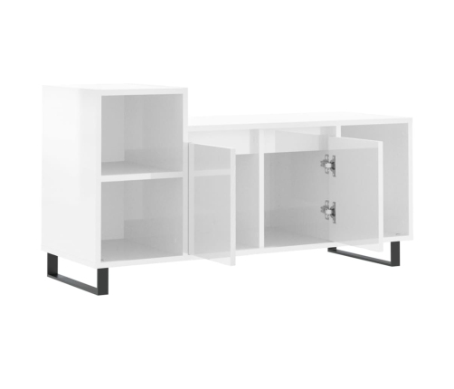 Mueble de TV madera contrachapada blanco brillo 100x35x55 cm