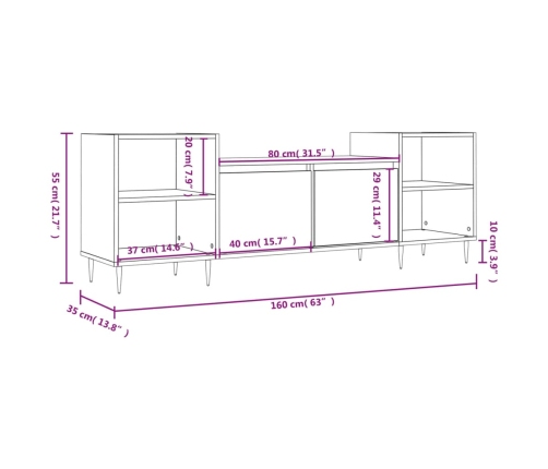 vidaXL Mueble para TV madera contrachapada blanco 160x35x55 cm