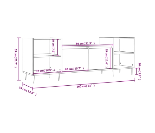 Mueble para TV madera contrachapada blanco brillo 160x35x55 cm