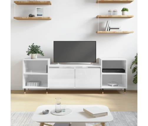 Mueble para TV madera contrachapada blanco brillo 160x35x55 cm