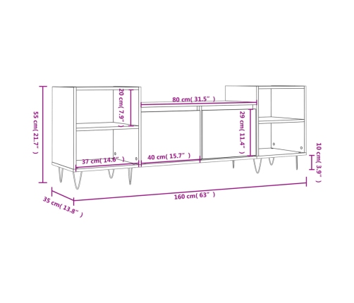 Mueble para TV madera contrachapada negro 160x35x55 cm