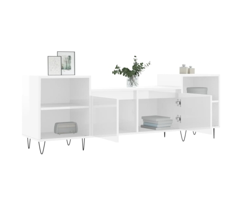 Mueble para TV madera contrachapada blanco brillo 160x35x55 cm