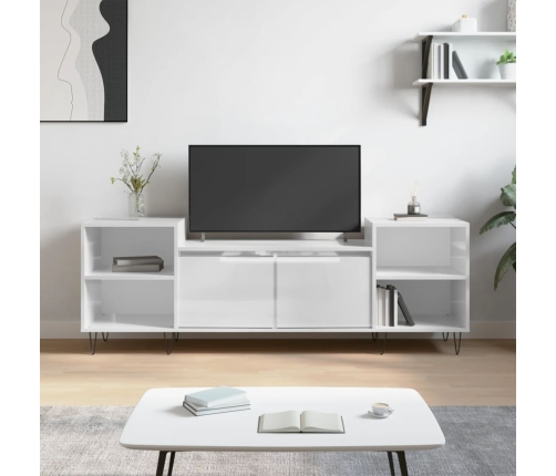 Mueble para TV madera contrachapada blanco brillo 160x35x55 cm