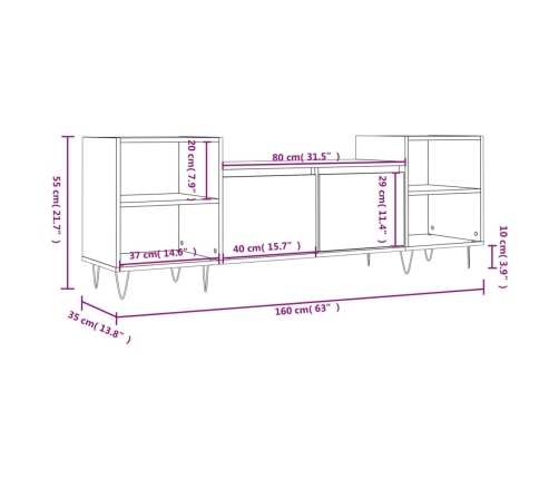 Mueble para TV madera contrachapada roble ahumado 160x35x55 cm